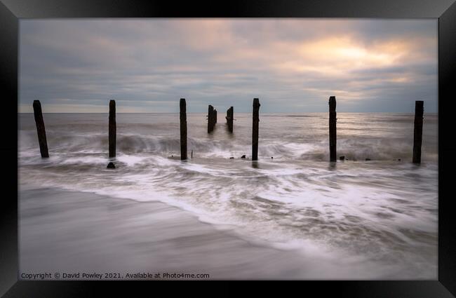Dawn on the Beach at Happisburgh Norfolk Framed Print by David Powley