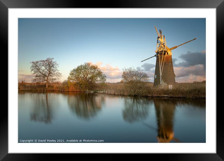 Early Morning Light on Turf Fen Mill Norfolk Framed Mounted Print by David Powley