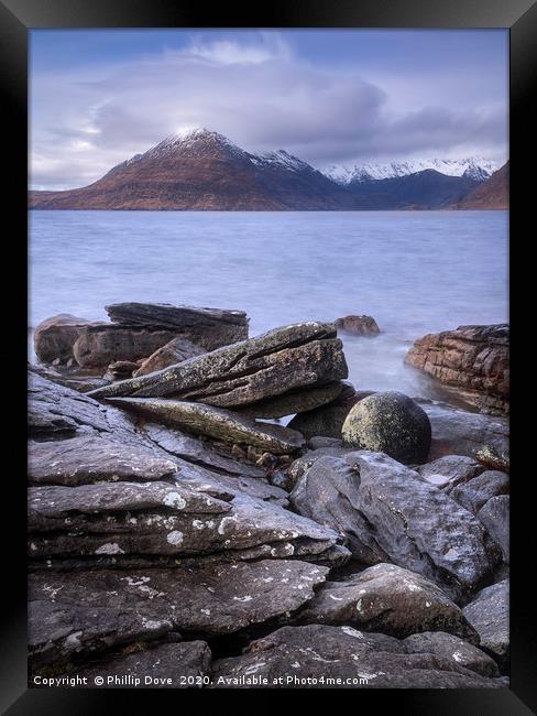 Snow capped Cuillins from Elgol Framed Print by Phillip Dove LRPS