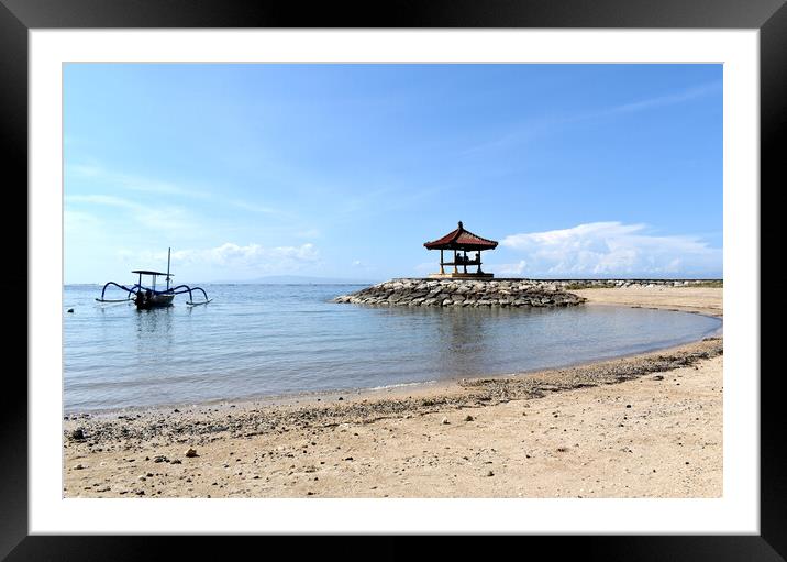 Bali beach with small cabin and boat Framed Mounted Print by Theo Spanellis