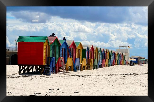 Multicoloured cabins in the beach Framed Print by Theo Spanellis