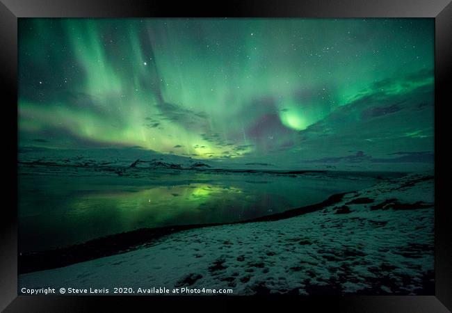 Northern Lights Iceland , Jökulsárlón Framed Print by Steve Lewis