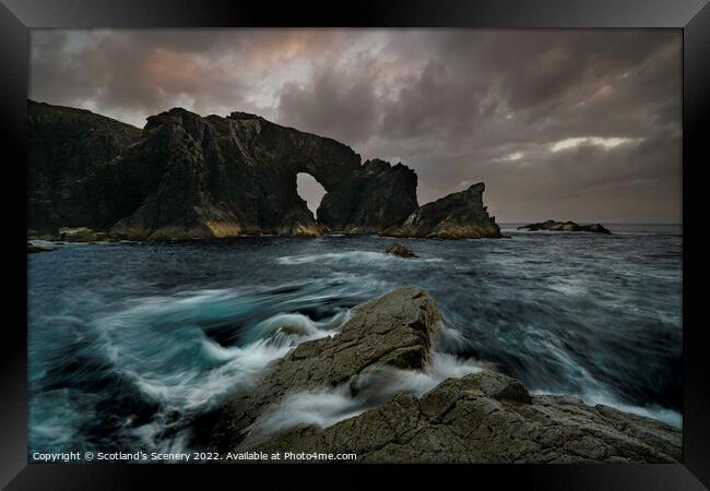 Moody, Sunset view, Isle of Lewis sea Arch, Outer hebrides Framed Print by Scotland's Scenery