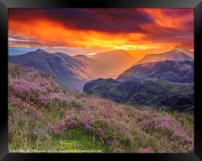 Glencoe mountains at sunrise, Highlands, scotland. Framed Print by Scotland's Scenery