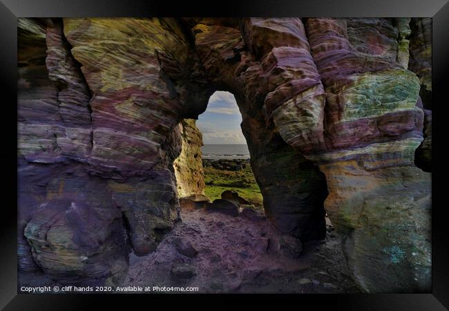 colourful sandstone crail caves, fife, scotland. Framed Print by Scotland's Scenery