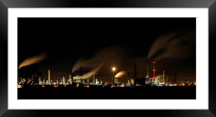 OIL REFINERY AND SMOKE ILLUMINATIONS Framed Mounted Print by SIMON STAPLEY