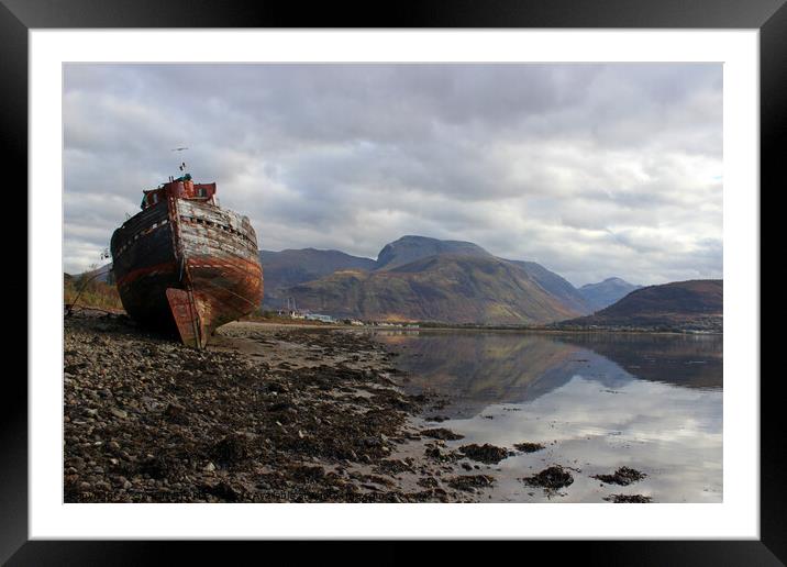 OLD BOAT OF CAOL AND BEN NEVIS ON SHORE OF LOCH EIL, SCOTLAND Framed Mounted Print by SIMON STAPLEY