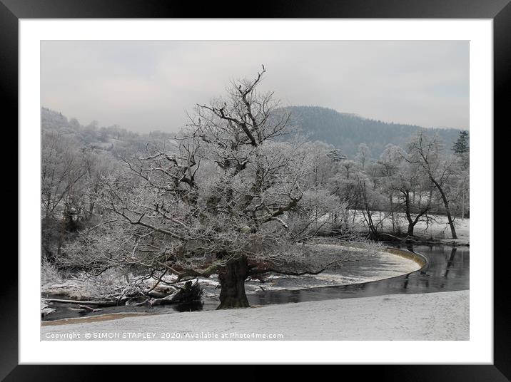 WINTER AT THE HORSESHOE FALLS LLANGOLLEN Framed Mounted Print by SIMON STAPLEY