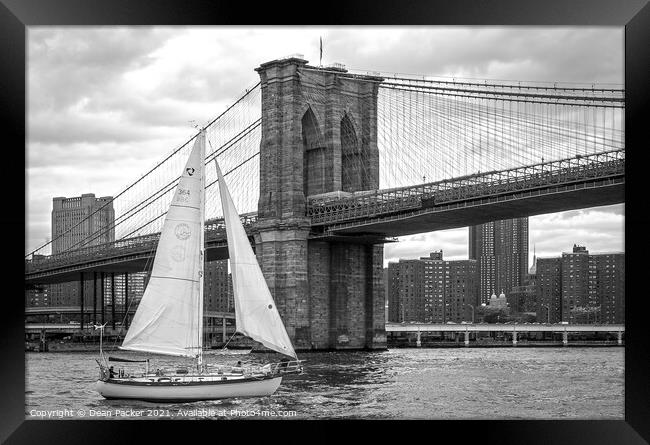 Majestic Sailing under Brooklyn Bridge Framed Print by Dean Packer