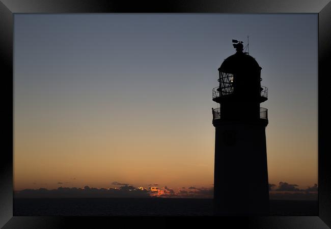 Sun Set with silhouette of Rua Reidh Lighthouse Framed Print by Christopher Stores