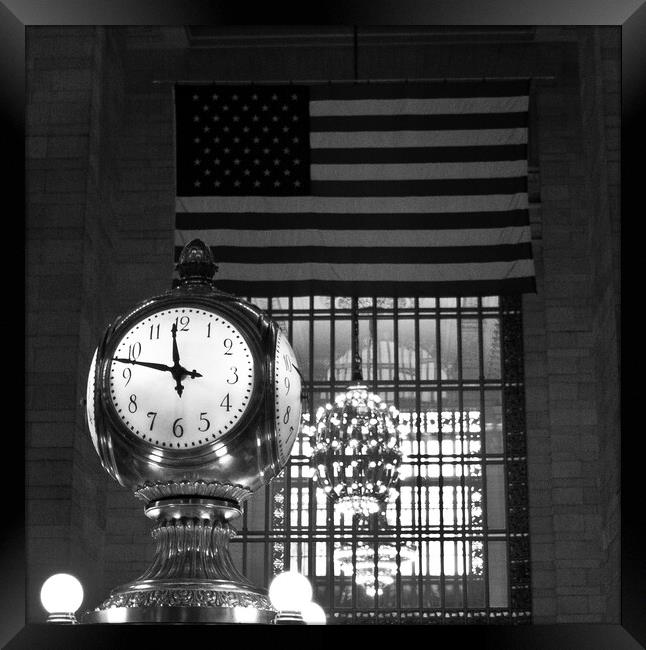 Clock and flag at Grand Central Station, New York Framed Print by Christopher Stores