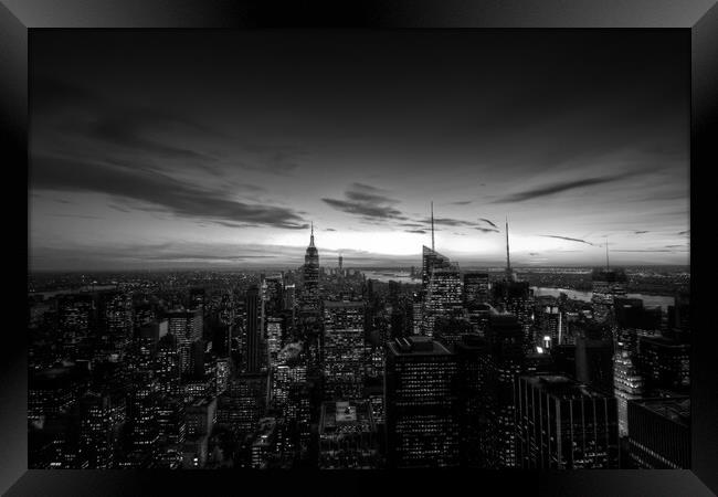 Black and white New York at sunset with the Empire Framed Print by Christopher Stores