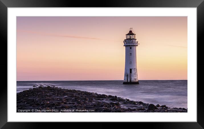 Serene Sunrise at Perch Rock Lighthouse Framed Mounted Print by Clive Ingram