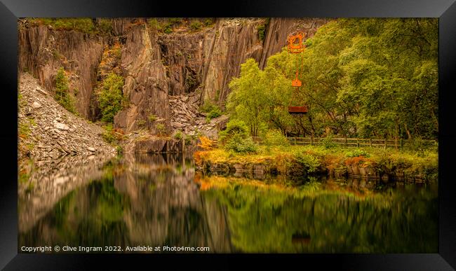 Deep reflections of a Welsh slate quarry Framed Print by Clive Ingram
