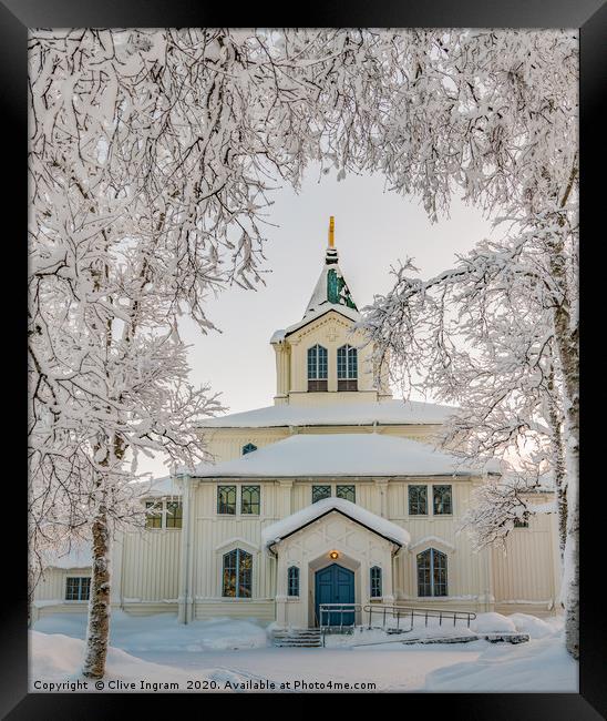 Swedish church in winter Framed Print by Clive Ingram