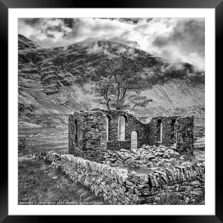 The ruined miner's chapel at Cwmorthin Framed Mounted Print by Clive Ingram