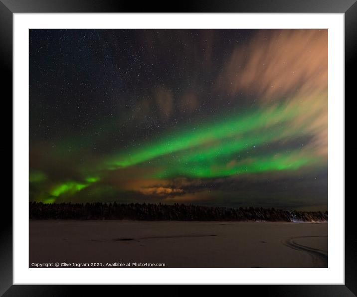 Aurora on a Finnish riverbank Framed Mounted Print by Clive Ingram