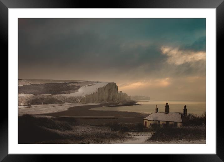 Snow storm on the Seven Sisters Framed Mounted Print by Ben Russell