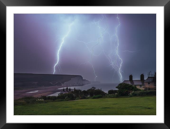 lighting over the Seven  Sisters  Framed Mounted Print by Ben Russell