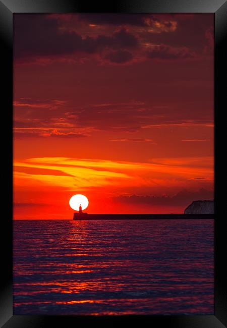 Newhaven Lighthouse At Sundown  Framed Print by Ben Russell