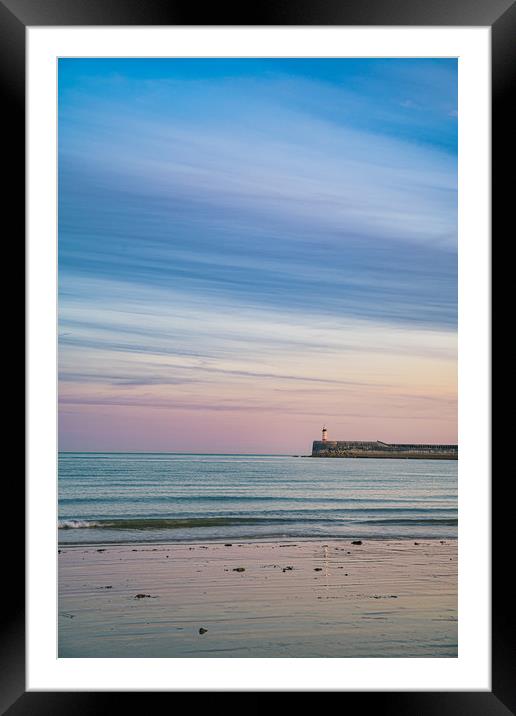 Newhaven Lighthouse Layers Of Blue Framed Mounted Print by Ben Russell