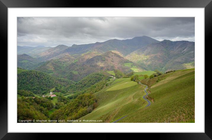 Hills and valleys of Basque country France Framed Mounted Print by Stephen Rennie