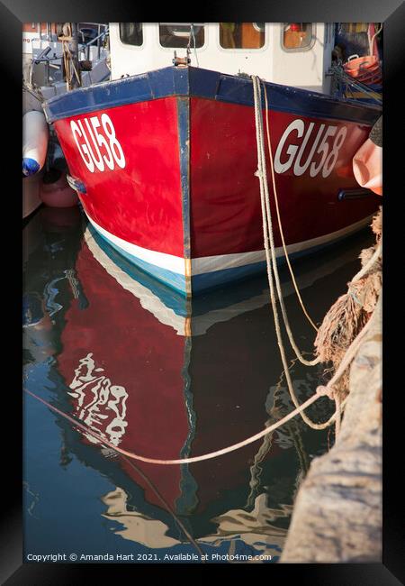 Red fishing boat reflection Framed Print by Amanda Hart