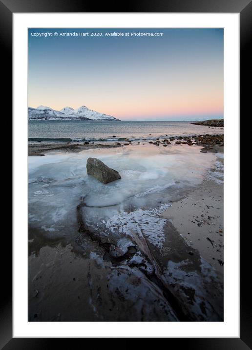 Frozen beach in Norway Framed Mounted Print by Amanda Hart