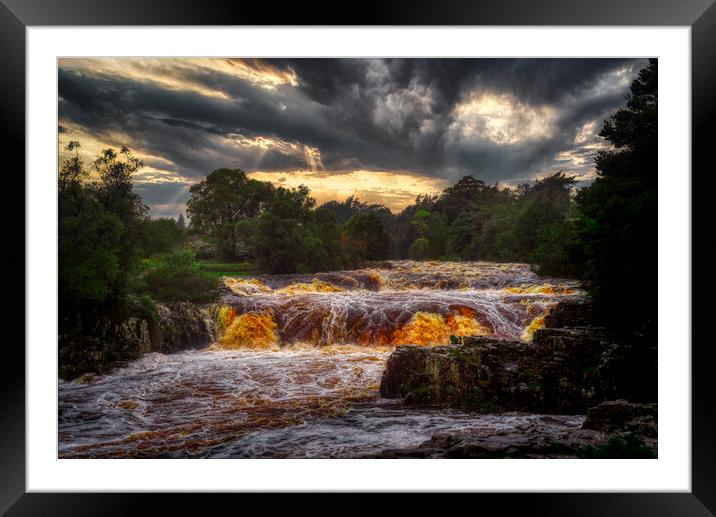 Low force waterfall during a storm Framed Mounted Print by simon cowan