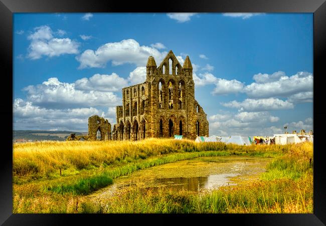 Whitby Abbey Viking festival Framed Print by simon cowan