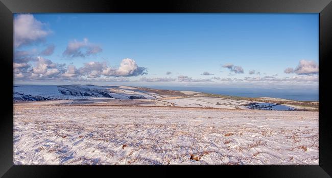 Snowy view Northwest from Dunkery Framed Print by Shaun Davey