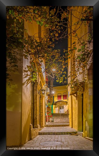the romantic stairs of the Zampeliou alley in the old town of Ch Framed Print by Stig Alenäs