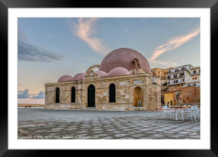 Turkish Mosque Yiali Tzami in the Venetian harbour of Chania bui Framed Mounted Print by Stig Alenäs