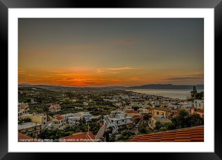 sunset over Platanias bay from a high viewpoint Framed Mounted Print by Stig Alenäs