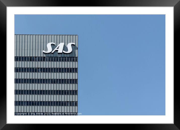 SAS Radisson hotel and logo in Copenhagen against the blue sky Framed Mounted Print by Stig Alenäs