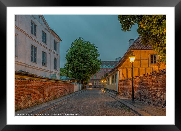 The old town of Lund in the blue hour and and picturesque illumi Framed Mounted Print by Stig Alenäs