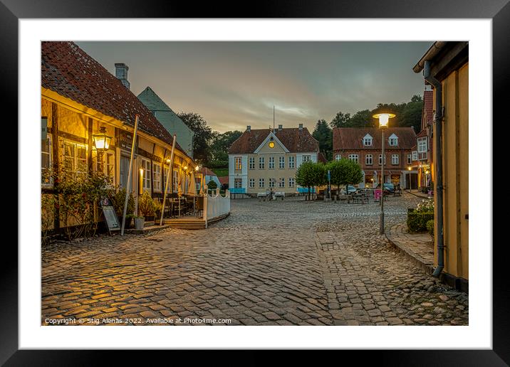 old cobblestone square with a half-timbered hotel in the evening Framed Mounted Print by Stig Alenäs
