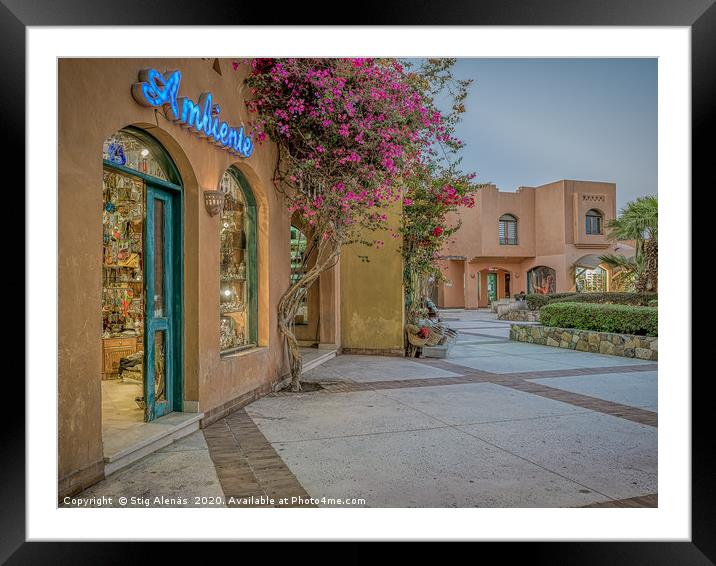 a gift shop at an egyptian square in the evening l Framed Mounted Print by Stig Alenäs