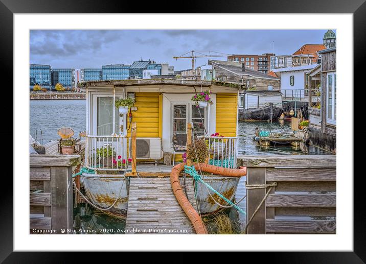 gangway to a romantic houseboat with flowers on th Framed Mounted Print by Stig Alenäs