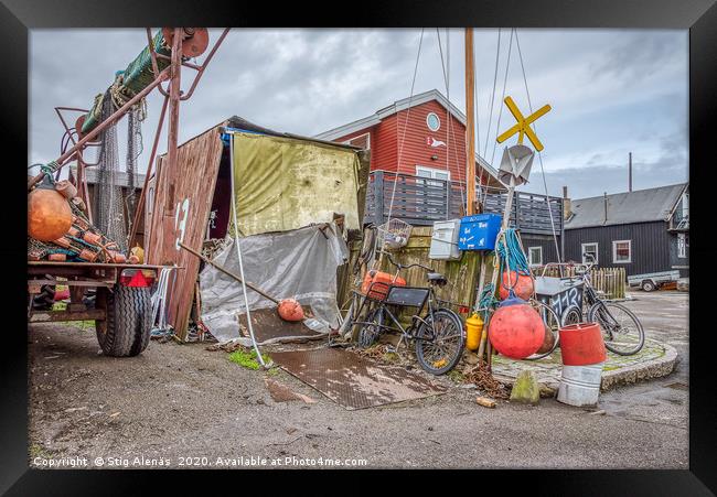 Shed and scrap at the old fishing port in Copenhag Framed Print by Stig Alenäs