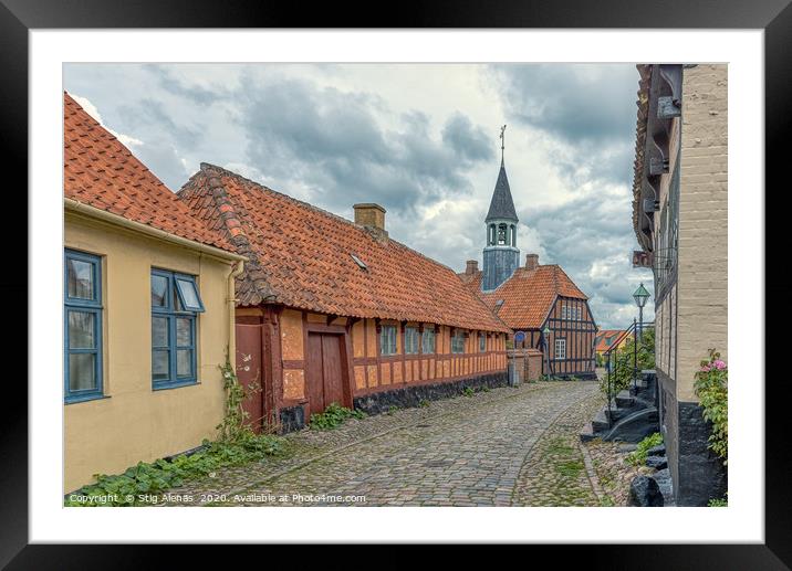 The old town of Ebeltoft with a  cobblestone-stree Framed Mounted Print by Stig Alenäs