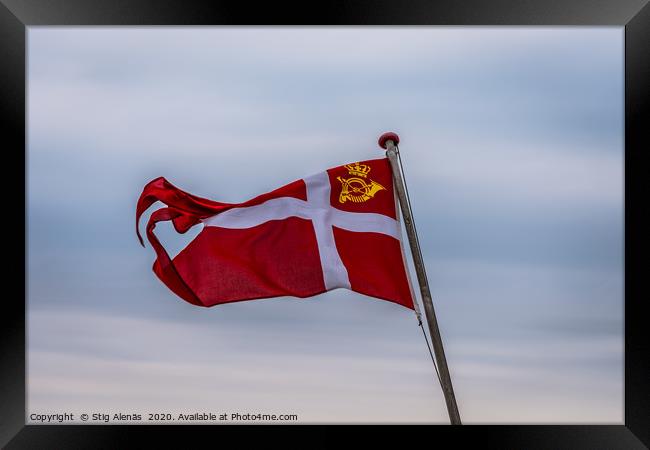 Denmark Royal Post Flag  against the soft sky in t Framed Print by Stig Alenäs