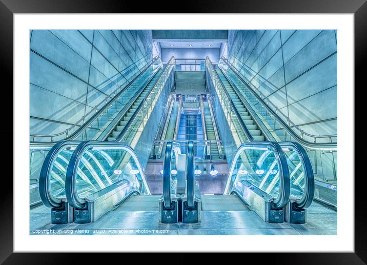 escalators in a metro-station in Copenhagen Framed Mounted Print by Stig Alenäs
