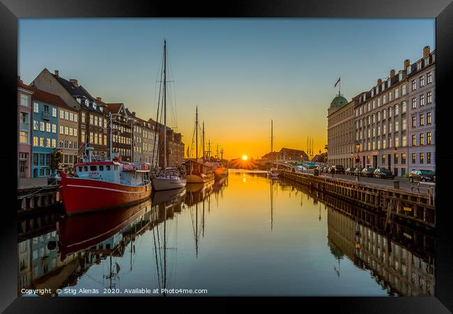 The Copenhagen Nyhavn Canal and the sunrise over t Framed Print by Stig Alenäs