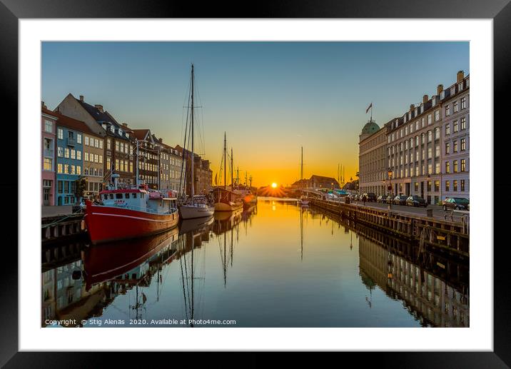 The Copenhagen Nyhavn Canal and the sunrise over t Framed Mounted Print by Stig Alenäs