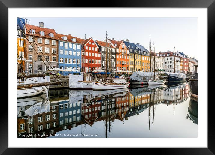 Sailingboats and colourful houses reflecting in th Framed Mounted Print by Stig Alenäs