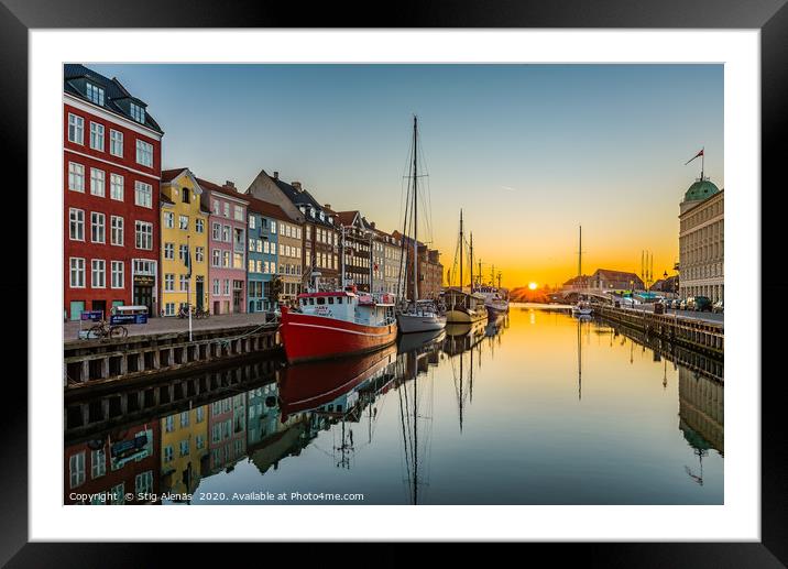 The tranquil water of Nyhavn an early morning Framed Mounted Print by Stig Alenäs