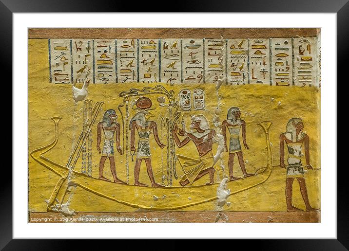 Ancient egyptian wall-painting in the interior of a tomb in the valley of the kings Framed Mounted Print by Stig Alenäs