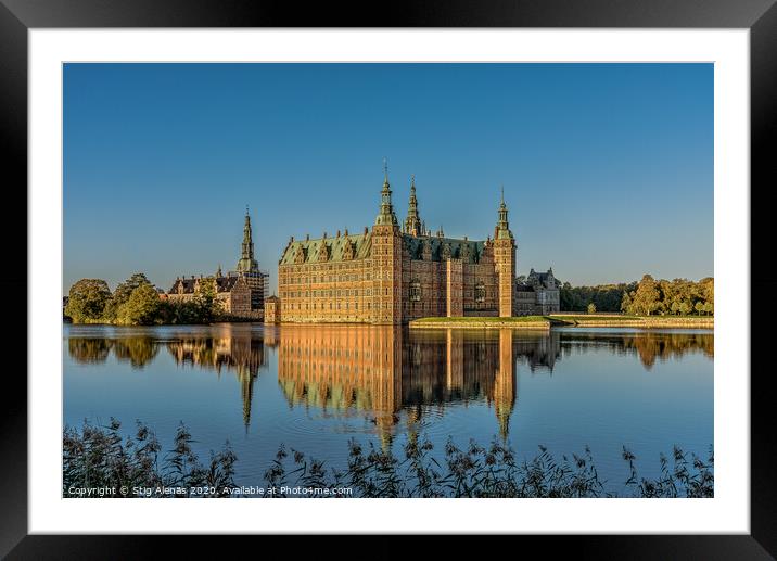 Frederiksborg Castle in a mirror-gloss reflection at surise  Framed Mounted Print by Stig Alenäs
