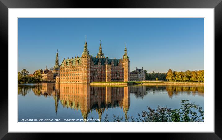 The Royal Frederiksborg Castle in a mirror-gloss reflection at surise  Framed Mounted Print by Stig Alenäs